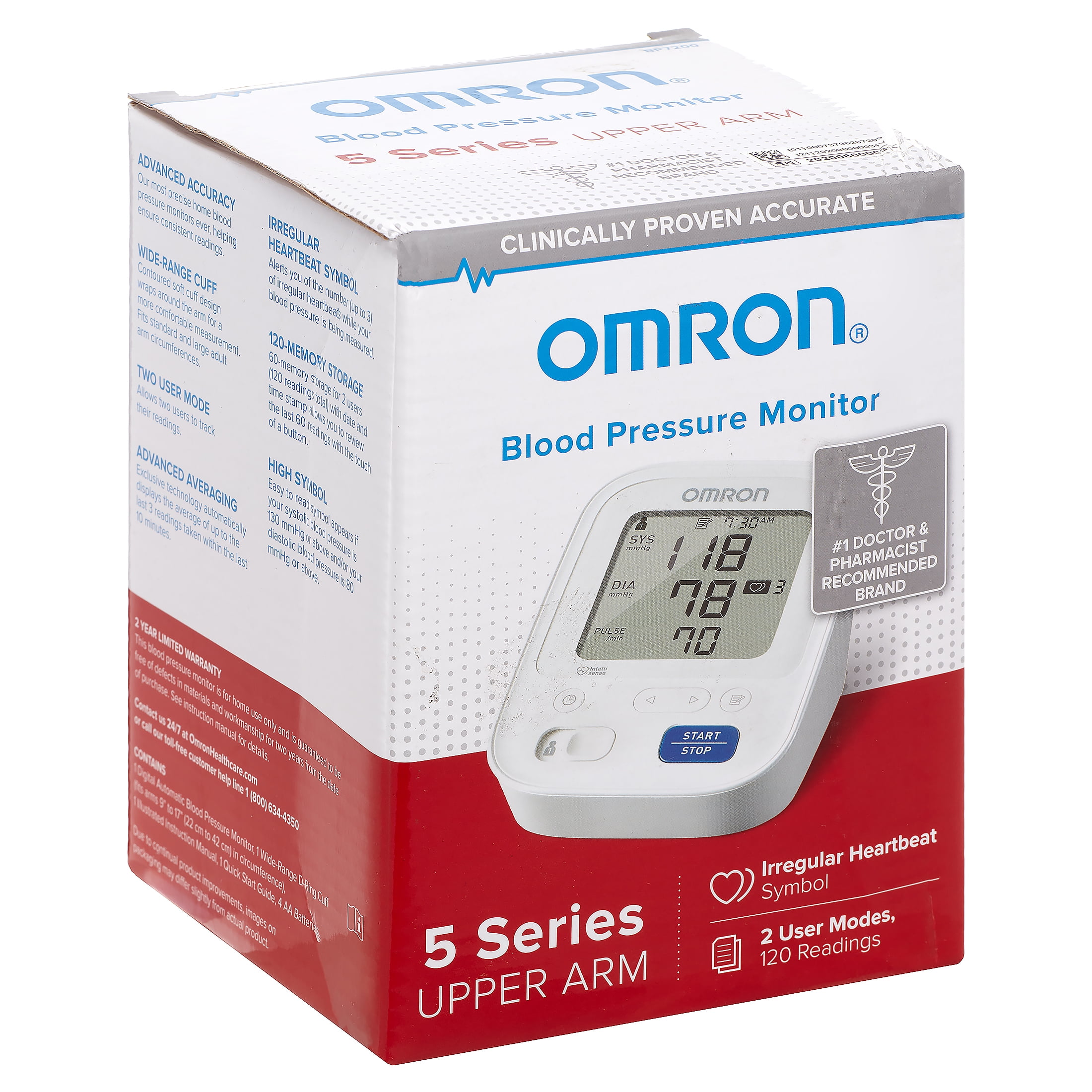 Invloed huurder Amerika Omron 5 Series Upper Arm Blood Pressure Monitor (Model BP7200) - Walmart.com