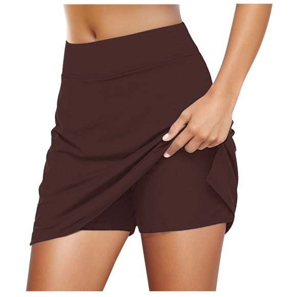 Falda deportiva informal de tenis para mujer: falda pantalón deportiva de 2 capas con cintura elástica y forro de pantalón corto, poliéster ligero, tallas S-XXL