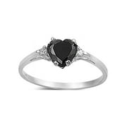 Black Cubic Zirconia Heart Promise Ring 925 Sterling Silver Size 7