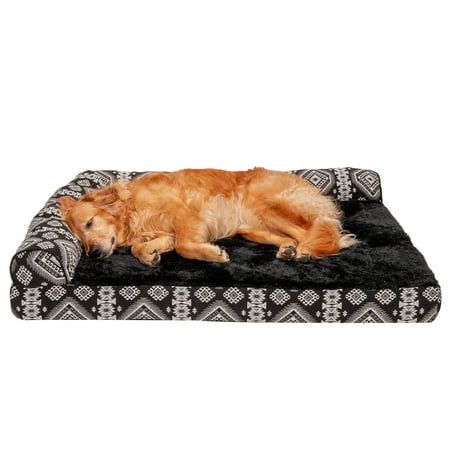 UPC: 0842229122619 | FurHaven Pet Products Southwest Kilim Deluxe Chaise Lounge Orthopedic Sofa-Style Pet Bed for Dogs & Cats – Black Medallion Jumbo
