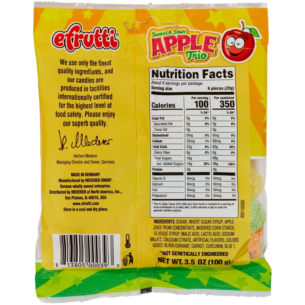[Pack of 12] efrutti APPLE TRIO Sweet & Sour Gummy Candy, VEGAN, 3.5oz (100 g), Net wt 42.32 oz (1.2 kg)