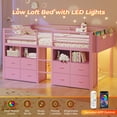 thumbnail image 5 of Low Loft Bed Twin Size with 8 Storage Drawers, Metal Loft Bed with Bookcase and LED Lights, 14" H Safety Guardrail, Under-Bed Play Space, No Box Spring Needed, Pink, 5 of 9