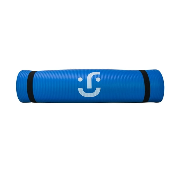 Tapete de Yoga Enrollable Antideslizante, Color Azul| 1.78X60 cm - Ideën | Para Ejercicio y Pilates con Correa de Transporte