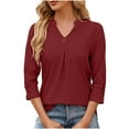 thumbnail image 5 of RYRJJ Womens Tops Dressy Casual 3/4 Length Sleeve V Neck Eyelet Shirt Work Blouses Summer Trendy Loose Tunic Tees(Wine,L), 5 of 6