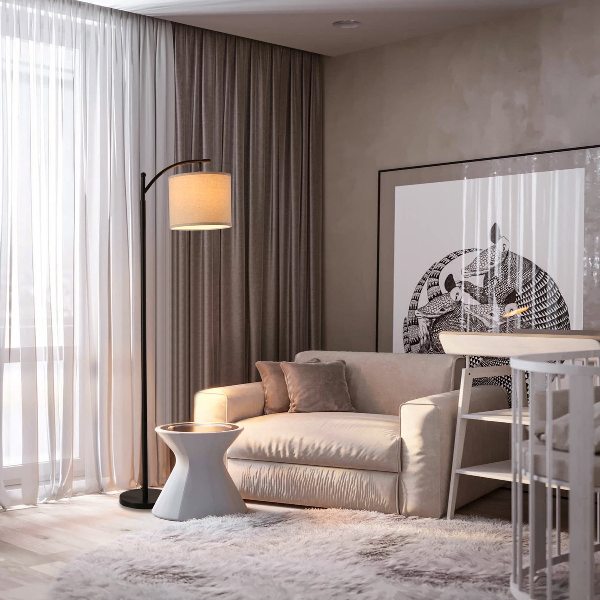Cedar Hill  62" Arched Floor Lamp with Beige Fabric Shade (E26 bulb not included)