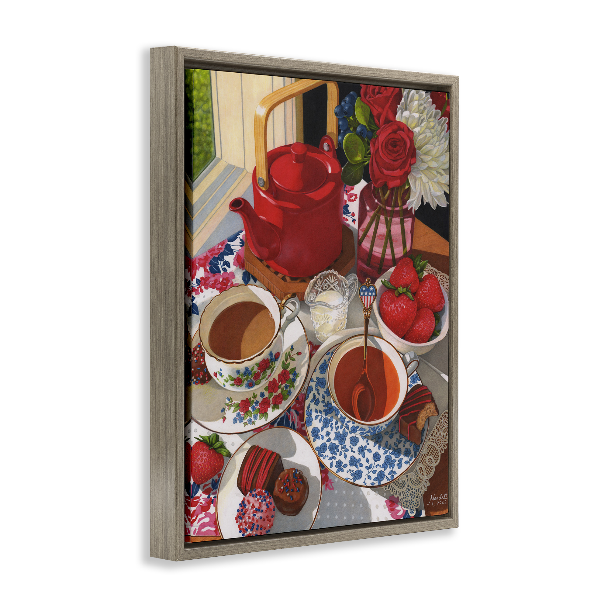 Stupell Industries Patriotic Tea Party Food & Beverage Painting Brown Floater Framed Art Print Wall Art, 25 x 31