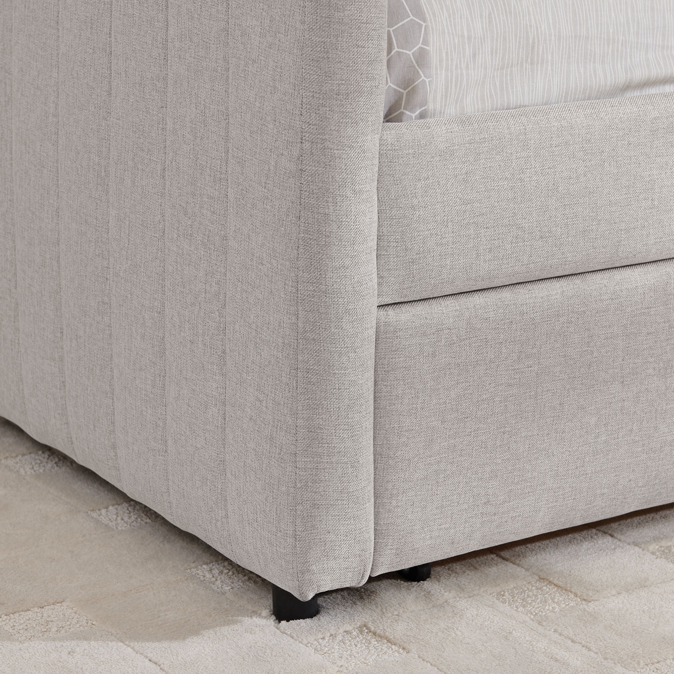 Noble House Solley Queen Size Daybed with Vertical Stripes & Storage Drawers, Linen Upholstered Sofa Bed, Beige