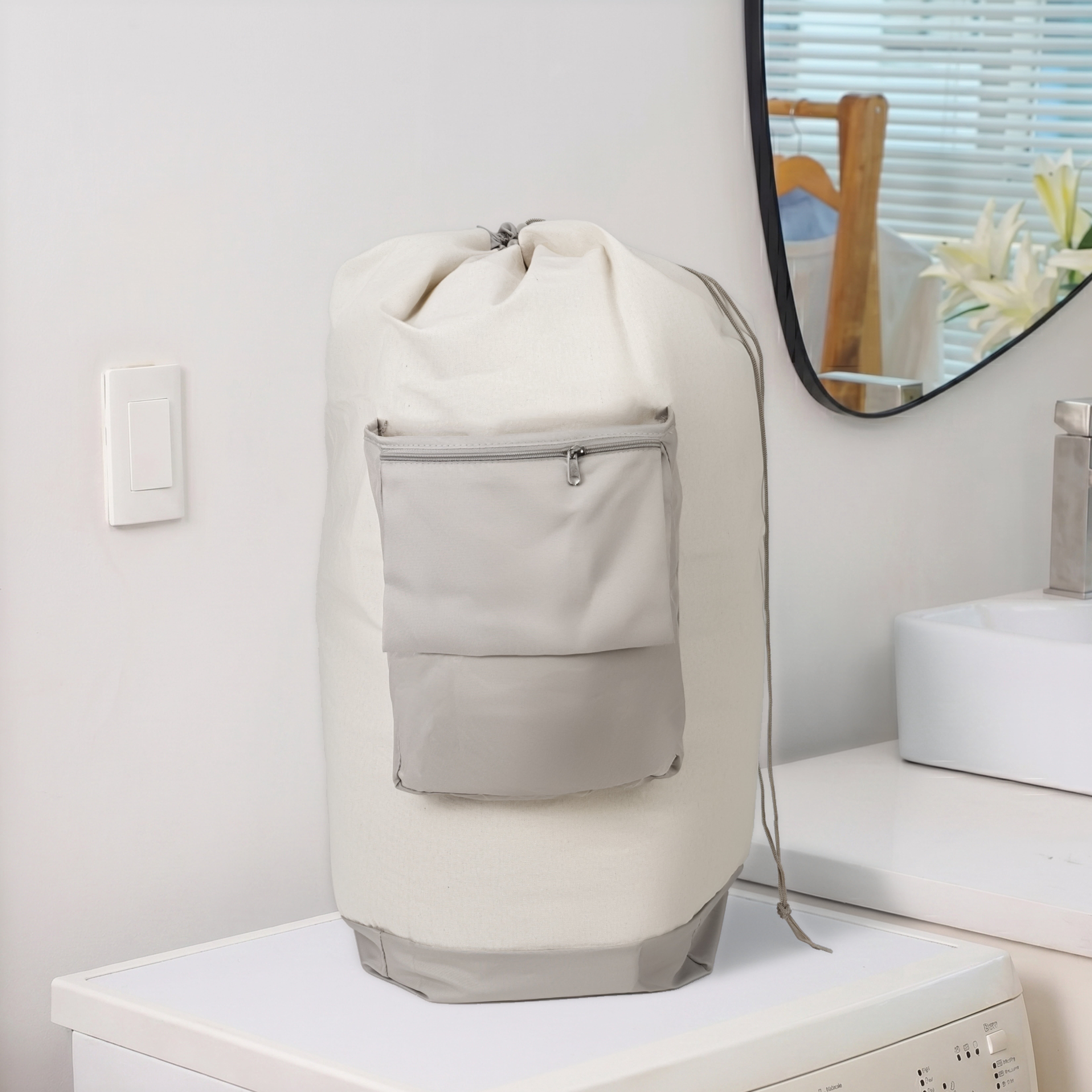 Mainstays Durable Canvas Laundry Bag with Drawstring and Pocket, 26" x 37"