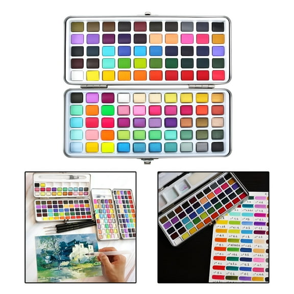 CCOCC Portable Gouache Watercolor Painting Set with Metal Box for Kids,Beginners 100 Color Tin