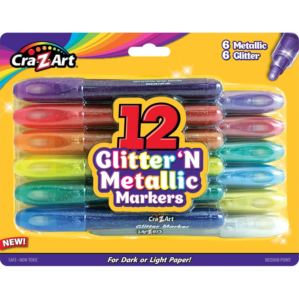 CraZArt 12 Glitter 'N Metallic Markers, 12 Count