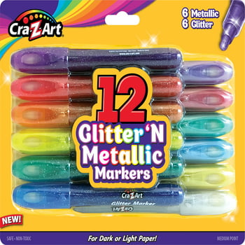 Cra-Z-Art 12 Piece Multicolor Glitter 'N Metallic Markers, 12 Count, Child to Adult