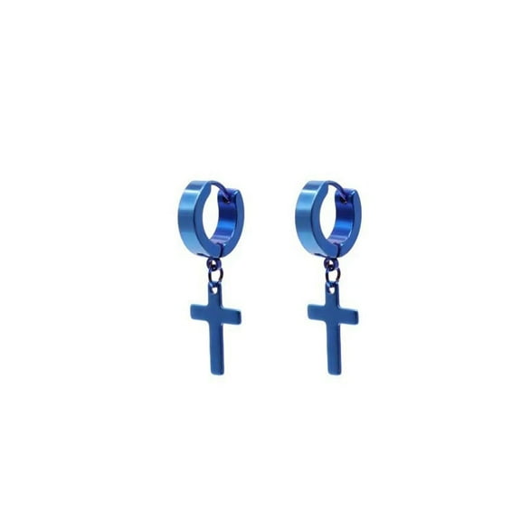 2PCS Gifts Hip Hop Earrings Hoop Earrings Hinged Earrings Stainless steel Cross Piercing Earrings Dangle Cross Ear Buckle BLUE