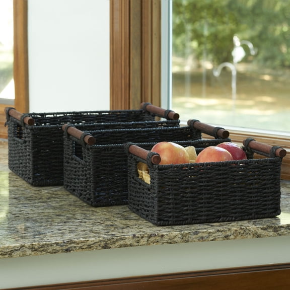 Home Essentials Paper Baskets, Black, 3-Pieces