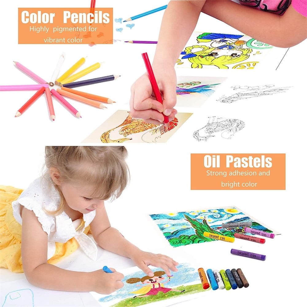 Arts and Crafts Supplies,Bexikou 208Pcs Drawing Painting Set for Kids Girls Boys Teens, Coloring Art Kit Gift Case: Crayons, Oil Pastels, Watercolors Cake, Colored Pencils, Sketch Paper