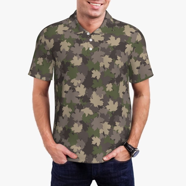 Fotbe Camouflage maple Camiseta Polo de Golf para Hombre con Estampado – Camisa Deportiva Transpirable con Cuello Abotonado-XX-Large