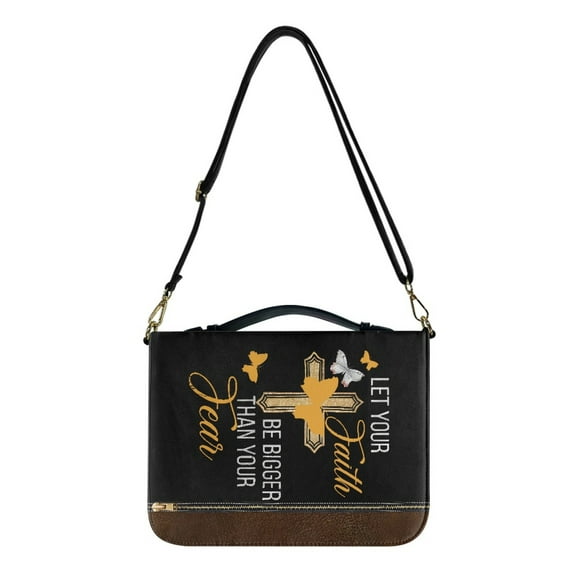 ZUXONGSY Lion Cross Butterfly Zipper Print Bible Cover for Men Women Let Your Faith Bigger PU Leather Bible Cover Case with Handle Waterproof Bible Bag Chruch Bag Bible Protective Carrier, 2XL