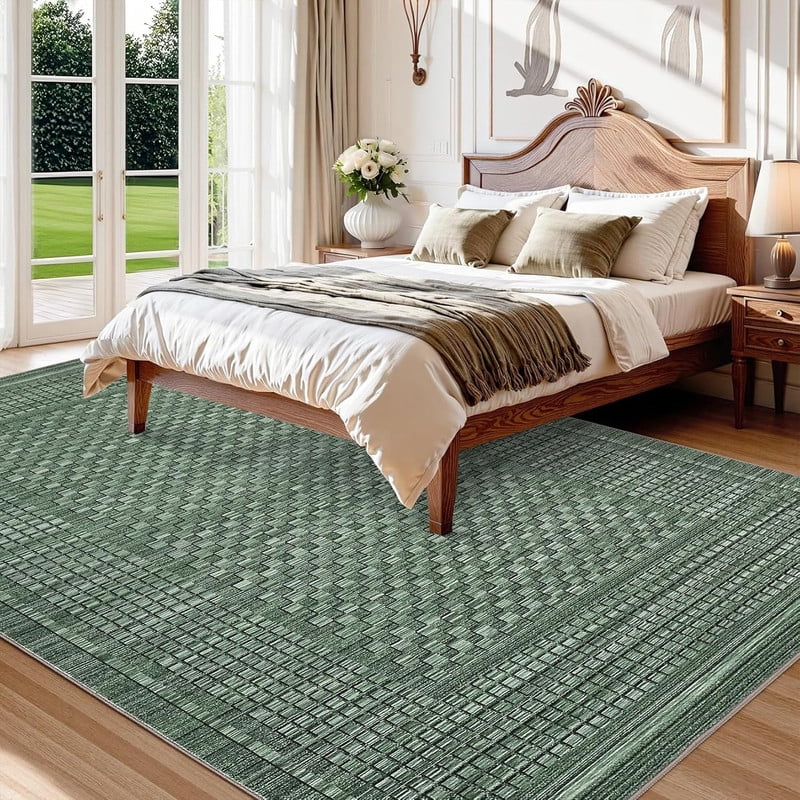 Large Living Room Area Rug 8x10 - Machine Washable Modern Rugs Boho Neutral Rug Non Slip Non-Shedding Low Pile Farmhouse Carpet for Bedroom Nursery Classroom Dorm 8'x10' Green