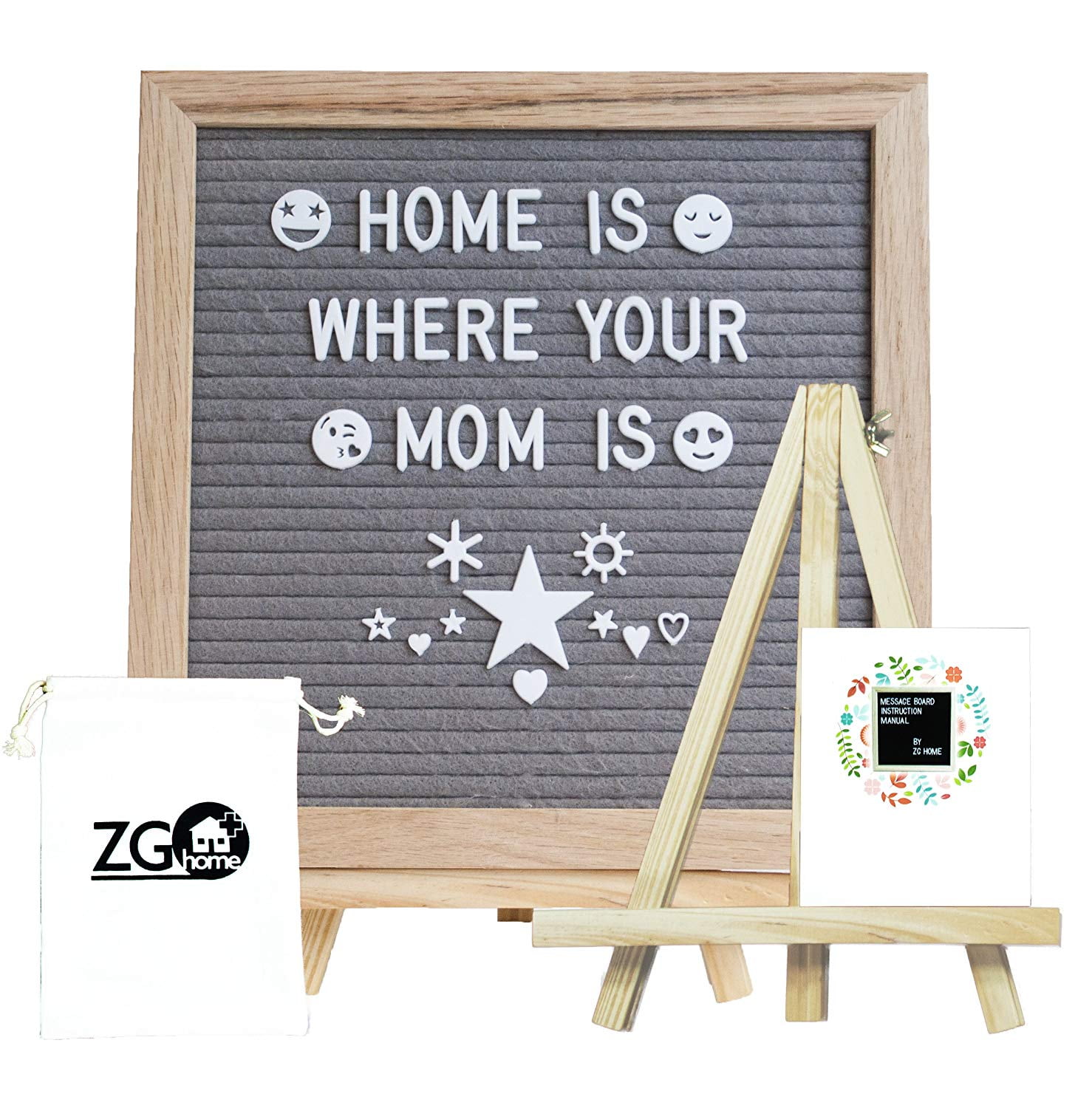 Felt Letter Board 10x10 Inches with 346 PCS 3/4 Inch Changeable Felt Board White Plastic Letters in Drawstring Cotton Bag Black Wood Oak Frame and Soft Felt Letters Board Metal Hook.