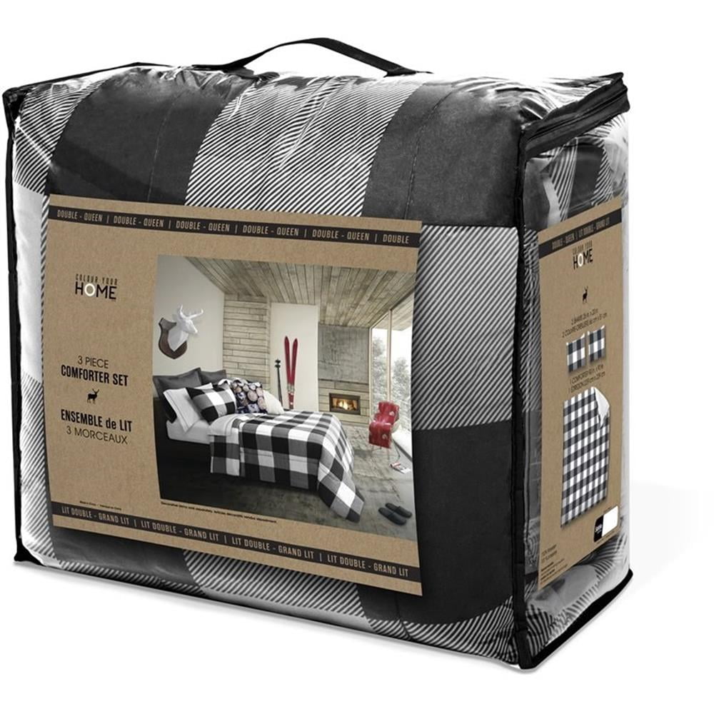 Safdie & Co. 2-piece Buffalo Plaid Microfiber Twin Comforter Set in White/Black