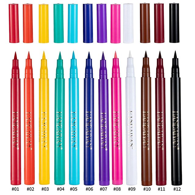 Juego de delineador de ojos líquido colorido arcoíris mate de 12 piezas, delineador de ojos con pincel de punta suave e hiperafilada de 12 colores, cerdo alto resistente al agua