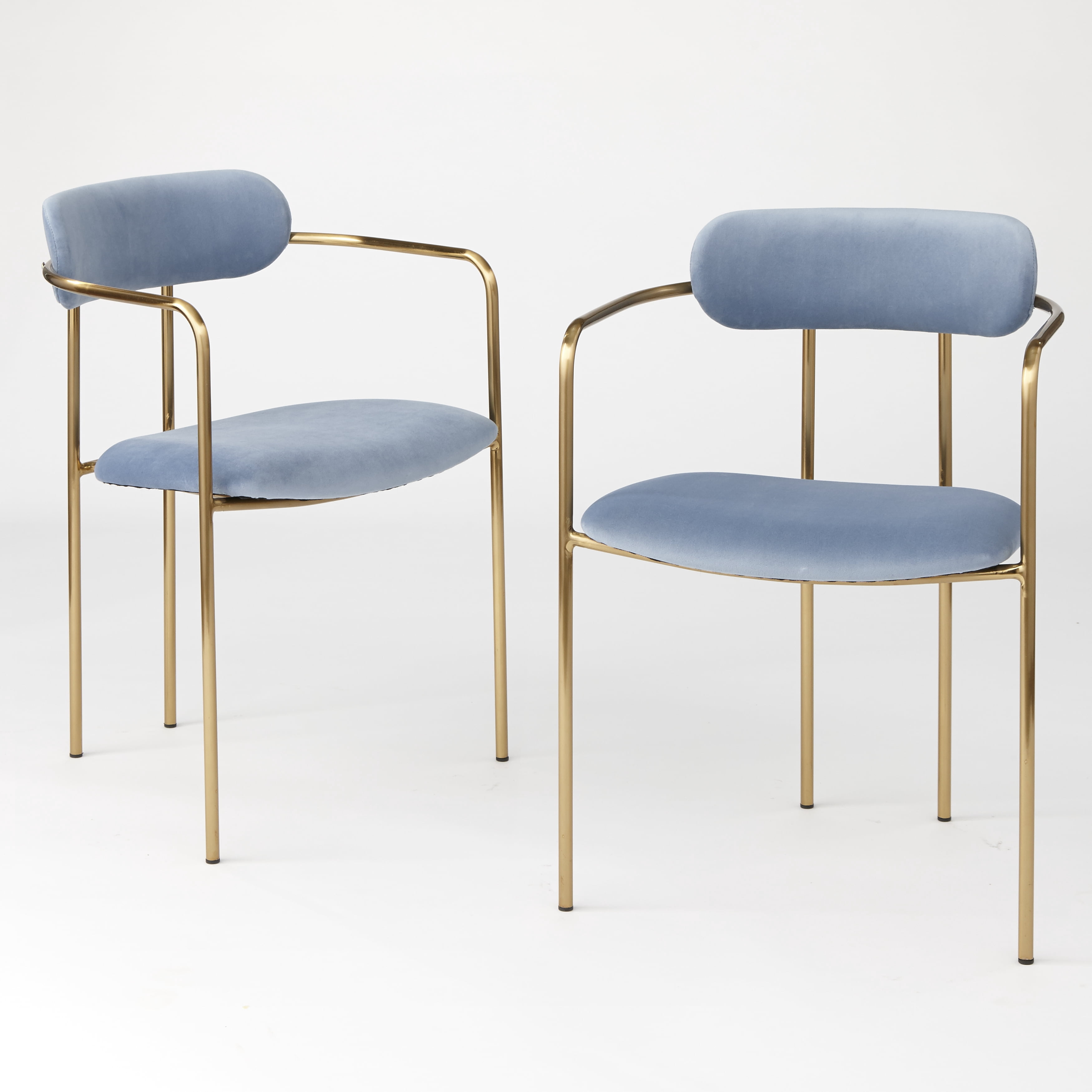 TMS Retro Velvet Dining Arm Chair (Set of 2), Blue
