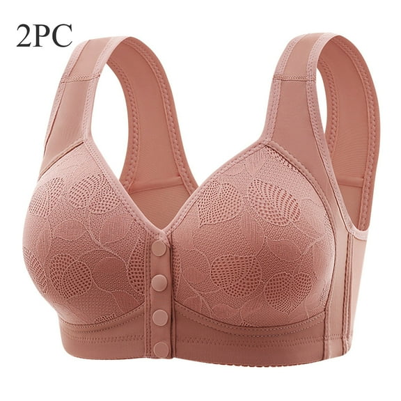 BLVB 2PC Bras for Women Front Closure Convenient Bras Full Coverage Wireless Everyday Bra with Support Red
