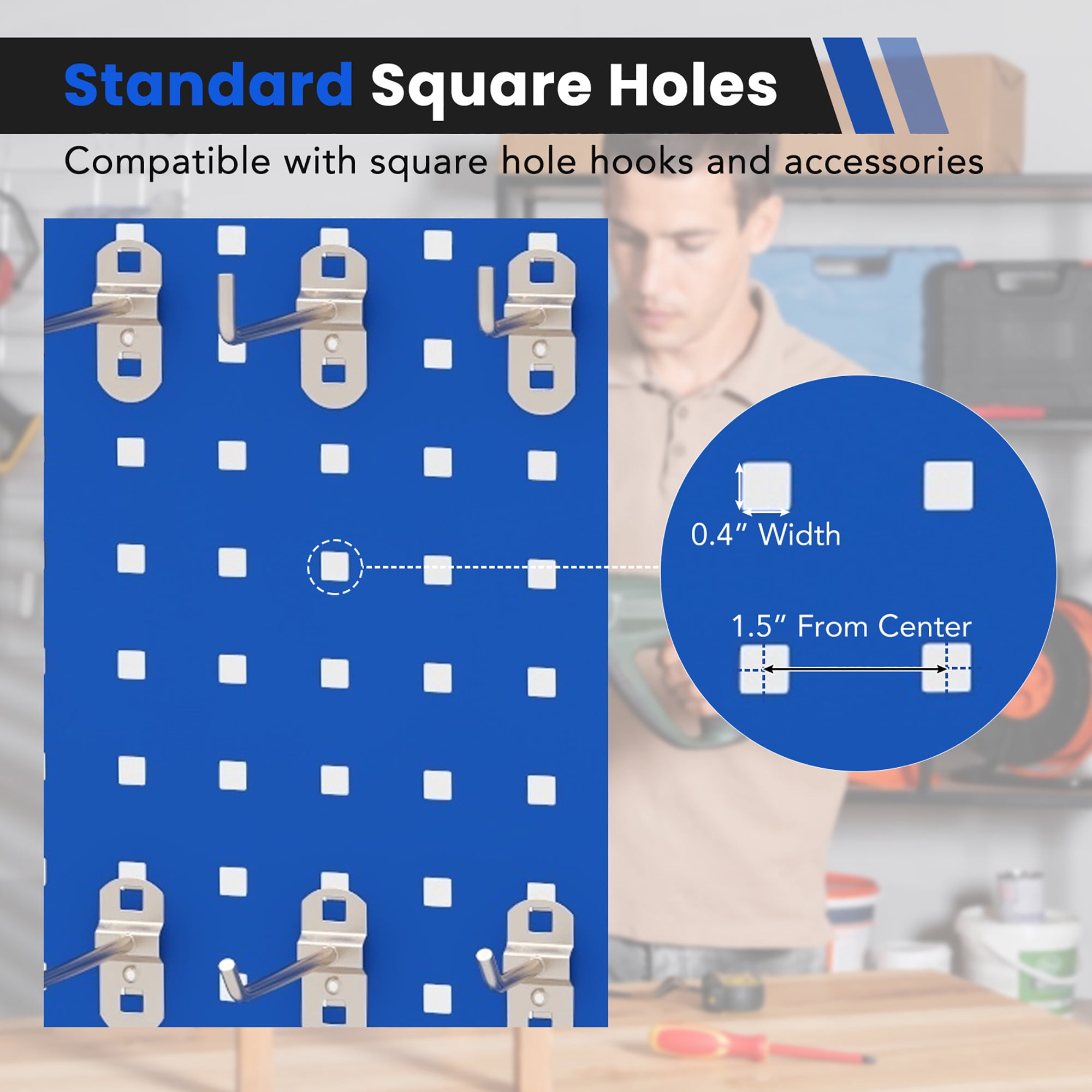 Gymax 3 Pcs Pegboard Wall Organizer w/ 25 Hooks Drill Bit Holder Screwdriver Holder Navy