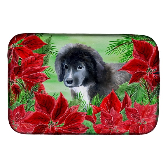 Newfoundland Puppy Poinsettas Dish Drying Mat