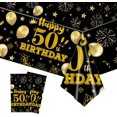thumbnail image 1 of EVYIENEN 2 Pack 50th Birthday Tablecloth,Disposable Black Gold Plastic Waterproof Rectangular Table Covers for Christmas Party Decorations Men Women, 54 x 108 Inch, 1 of 7