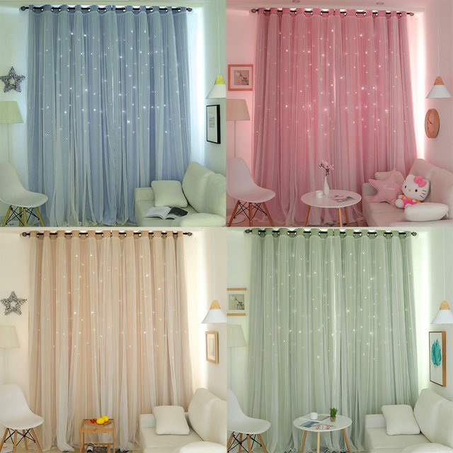 Everso Panel de Cortina de Gasa Transparente Estilo Princesa Cálido de Cortina de Ventana Ins Nórdica