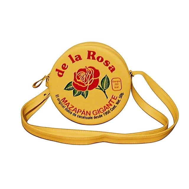 Bolsa en forma de MAZAPAN, Diseño de Dulce Tipico Mexicano, Forma Redonda, Moda Kawaii, Bandolera para Mujer, Cross Body, Correa Ajustable, Color Amarillo, Novedoso y Encantador (Bolsa para Mujer).