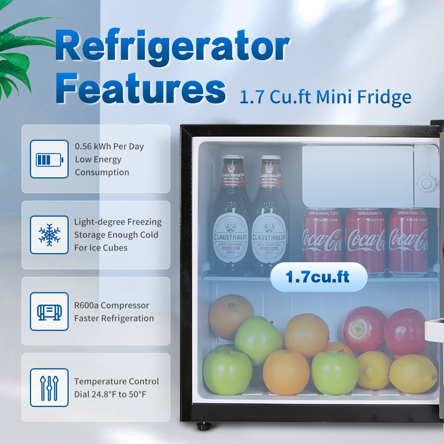 NOOODY 1.7 Cubic Feet Compact Refrigerator