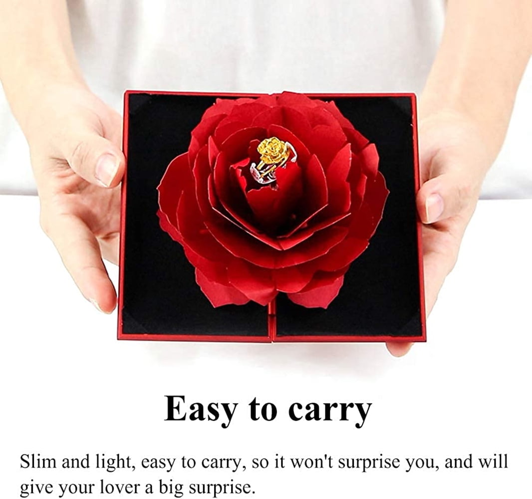 Engagement Ring Box,Scheam 3D Pop Up Rose Ring Holder Case Wedding