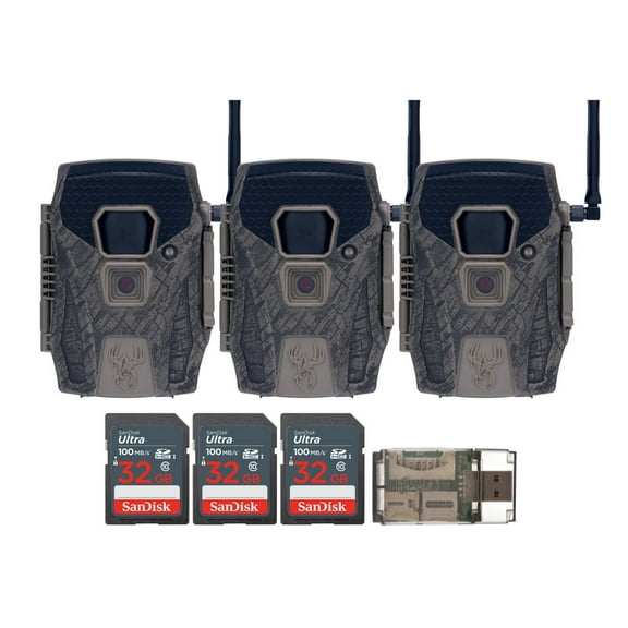 Wildgame Innovations Terra XT 2.0 24MP Three Cellular Trail Cameras Bundle with 32GB Ultra SDHC UHS-I Memory Card (100MBps) (3-Pack), and All-In-One High-Speed Card Reader (5 Items)