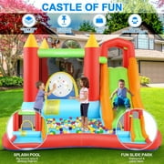 Veeboto Inflatable Bounce House for Kids 3-10, Bouncy Castle with Slide, Bouncy Area, Climbing Wall, Basketball Hoop, Pool, Suitable for Indoor and Outdoor, Jumping Castle with Blower