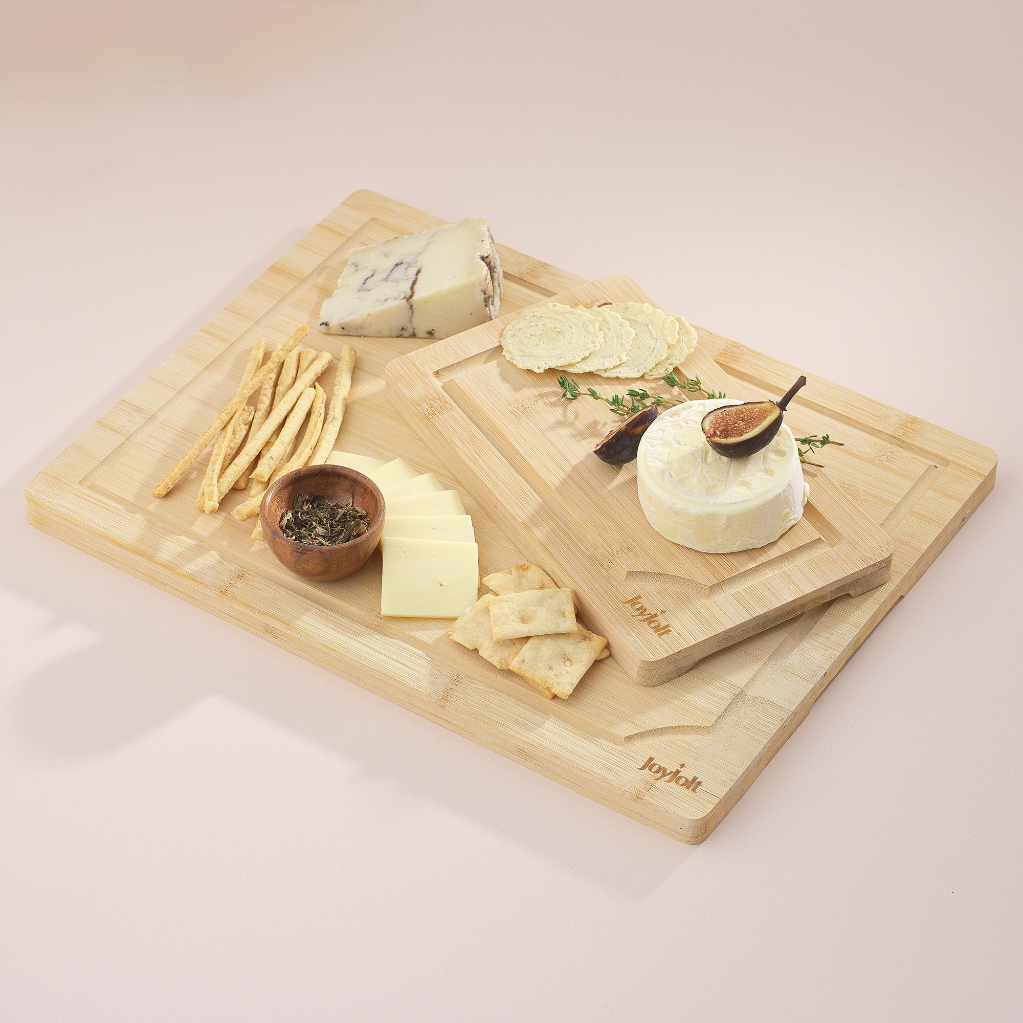 JoyJolt Bamboo Cutting Boards with Juice Grooves- Set of 3 Multi- Sized
