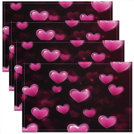 

Erosebridal Couple Wedding Table Mats Set of 4 Valentines Heart Placemats Pink Love Hearts Waterproof Placemats for Girl Teen Women Romantic Theme Place Mats for Dining Table Kitchen Decor 12x18 Inch