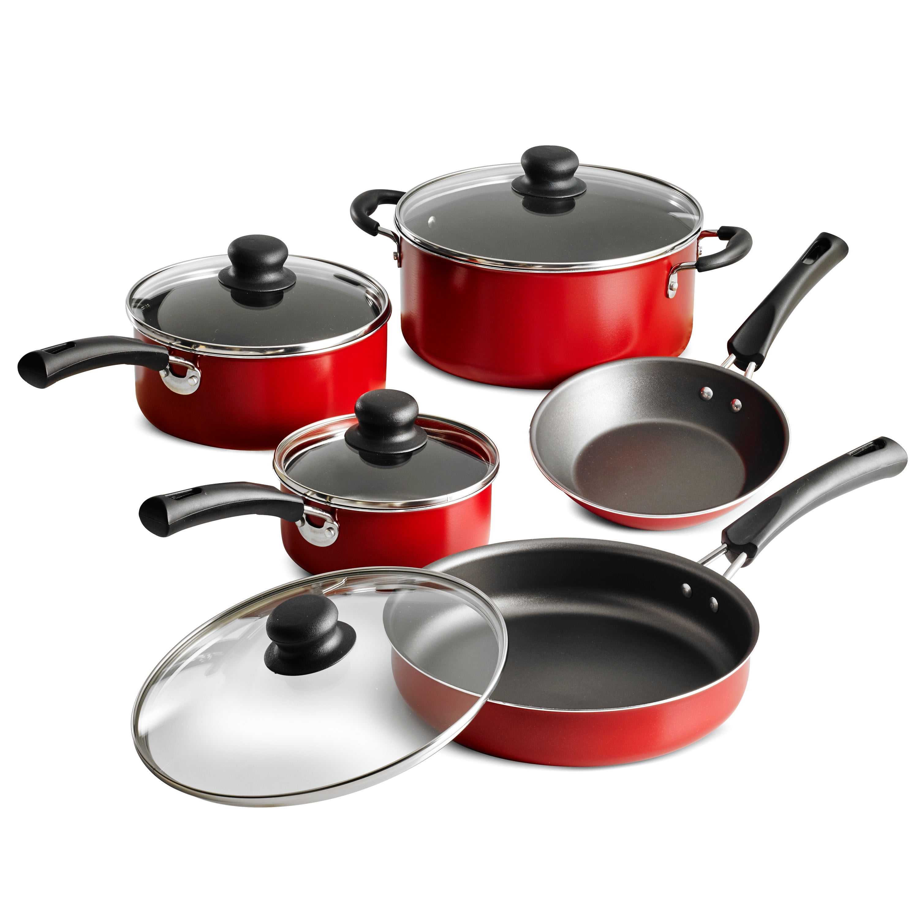 Kitchen Cookware Set 18 Piece Nonstick Frying Pans Pots Lid Cooking Red New! 