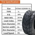 thumbnail image 4 of ATV UTV All-Terrain Tires 25X8.00-12 Set of 2, 6-PR, Rim 12X6.5, OD 25in, SW 8in, Max Load 550Lbs, LCI/SI 60L, Tubeless, 4 of 7