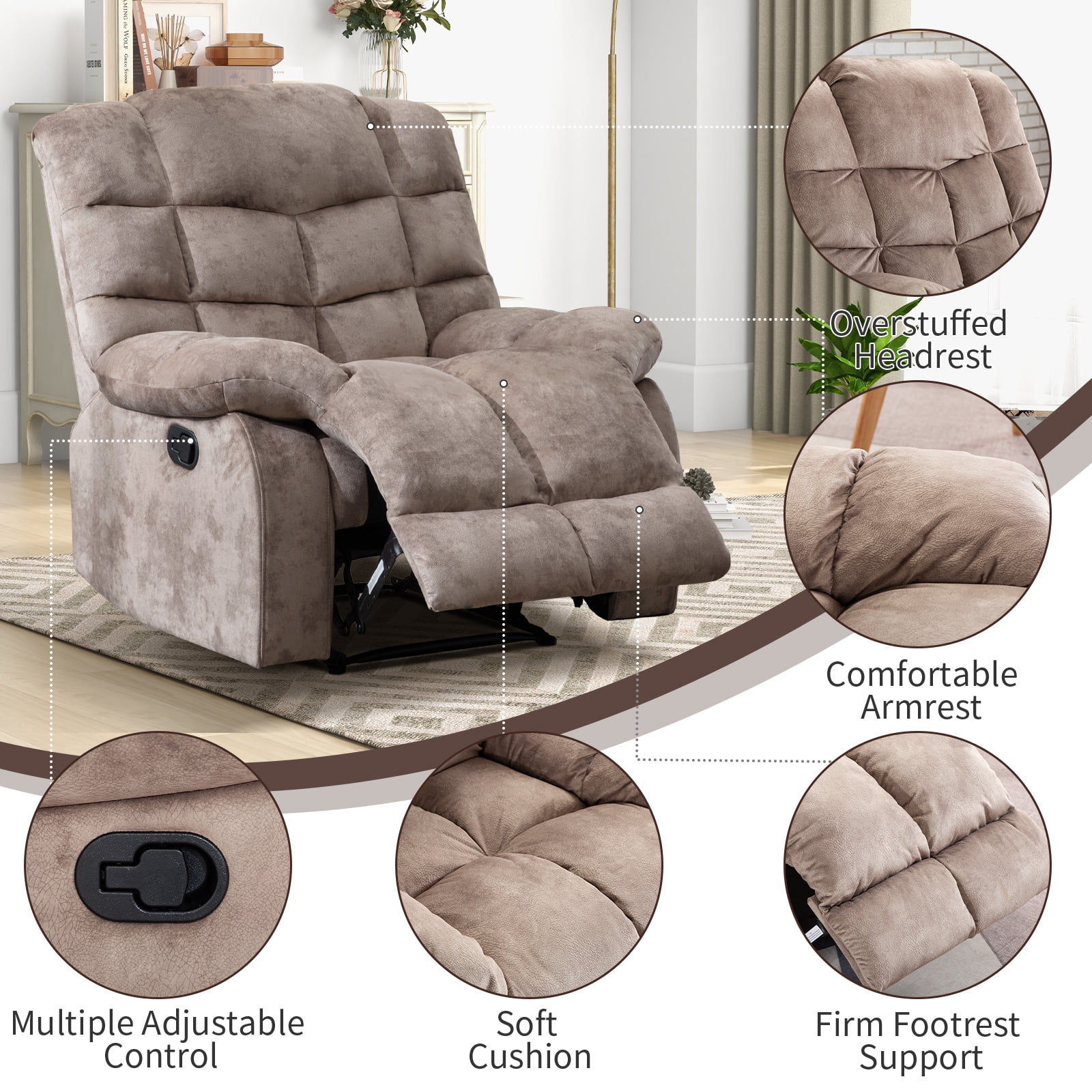 Bonzy Home Manual Reclining Living Room Furniture Set, Adjustable Backrest Chair, Loveseat & 3-Seat Sofa Couch for Home Interior Use