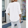 thumbnail image 7 of Ajshakl White V-Neck Casual Oversized Tshirts for Women, 2025 Chiffon Shirt Mid Sleeved Pleated Ruffled Loose Top Mid Sleeved Top, 7 of 7