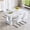White Table+4 White Chairs, variant on ExtraLco 7 Piece Dining Table Set for 6, White Marble Look Table with 6 Black PU Chairs