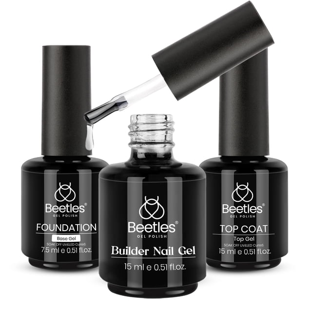 Set de gel para uñas Beetles Builder de 15 ml con capa superior y base, 3 unidades