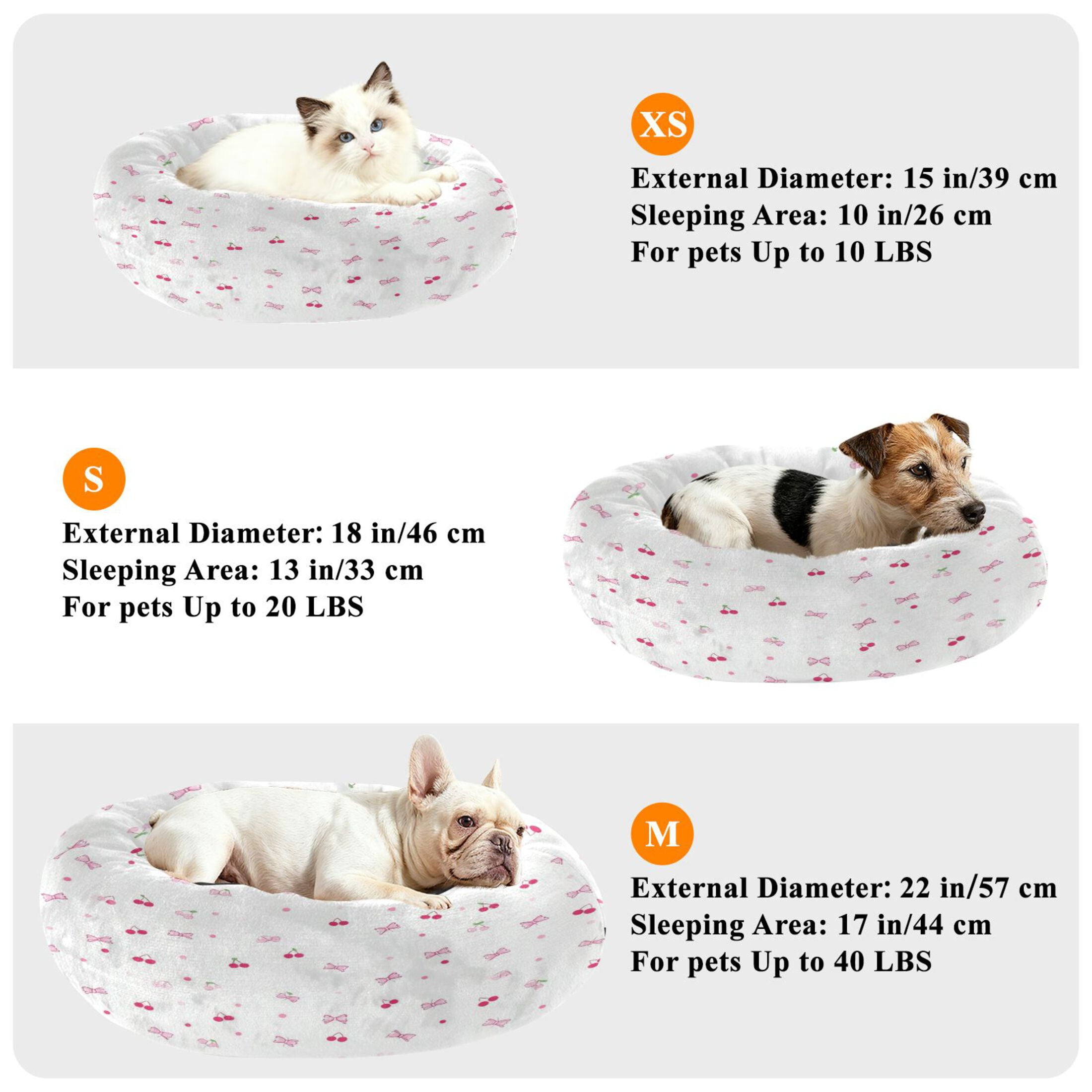 Iauyy Pet Couch Donut Cat Bed for Indoor Cats/Small Dogs Washable & Machine with Non-slip Bottom Calming Cat Furniture, Bows and Cherry Blossoms (M)