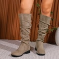 thumbnail image 2 of Gyexs Mid Calf Boots for Women Soft Suede Low Heel Comfortable Fall Winter Outdoor Boot with Side Zipper Sole Flat Slouchy Boots Z01 Khaki Size 8, 2 of 9