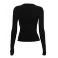 thumbnail image 2 of Womens Slim Fit Long Sleeve Tops Base Layer Tees Casual Solid Color Round Neck Tshirts for Spring Fall (M, Black), 2 of 2