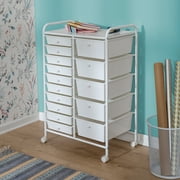 Honey-Can-Do Plastic 15-Drawer Steel Rolling Storage Cart with 1 Shelf, White