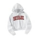 thumbnail image 1 of Sudadera con capucha informal para mujer, sudadera con capucha deportiva, letras rojas, manga larga blanca, con cordón, sudadera con capucha acogedora L, 1 of 8