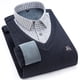 thumbnail image 1 of Suéter de cuello de camisa de manga larga de dos piezas falso acolchado de terciopelo para hombre, suéter casual cálido, otoño e invierno, 1 of 5