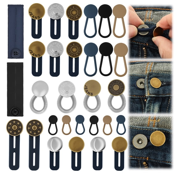 30 PCS Waist Button Extender for Women Men Stretchy Jeans Pants Waist Extension Assorted Style Instant Waistband Extension